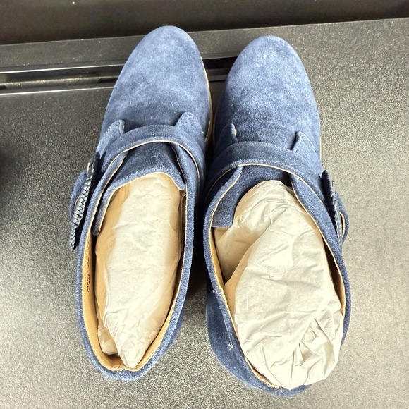 Jack Rogers Izzie Suede Wedge Boot Bootie Midnight Blue Buckle Women's Size 6.5 - Picture 9 of 14